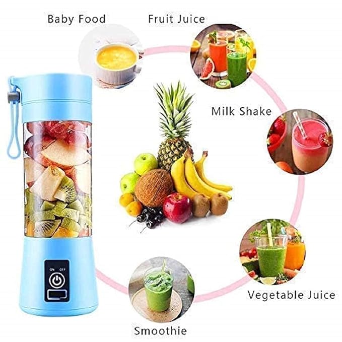 Portable Blender | 380ML USB Rechargeable Mini Juicer | 6 Stainless Steel Blades | Personal Smoothie Maker for Shakes, Juice, Protein | Lightweight Travel Blender | Multi Colour - UNQ