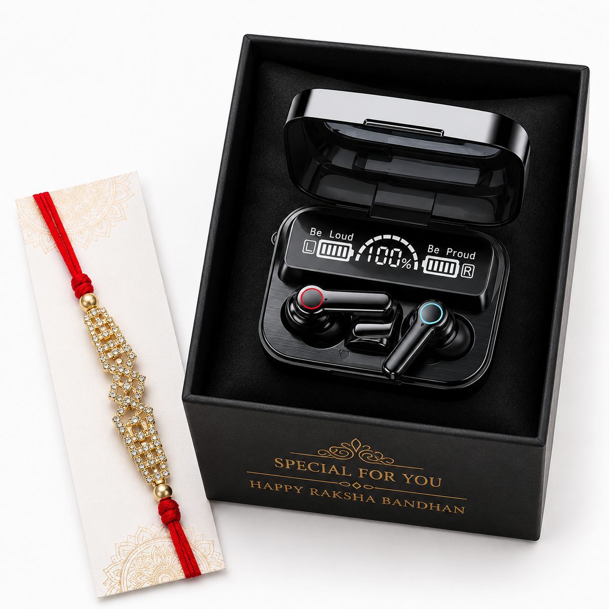 TWS Wireless Earbuds | Deep Bass | BT 5.3 | Touch Controls | LED Display Case | Type-C Fast Charging | Up to 40H Playtime - HS Rakhi
