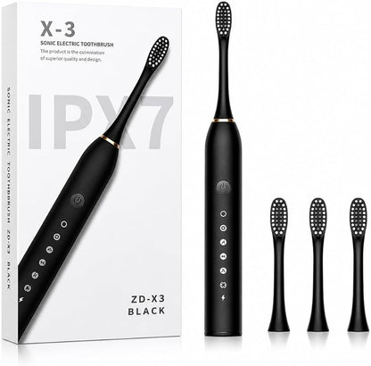 Electric Sonic Toothbrush with 5 Cleaning Modes, 40,000 Vibrations/Min, USB Rechargeable, IPX7 Waterproof & 3 Brush Heads