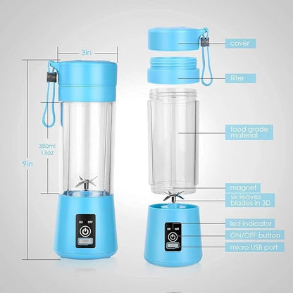 Portable Blender | 380ML USB Rechargeable Mini Juicer | 6 Stainless Steel Blades | Personal Smoothie Maker for Shakes, Juice, Protein | Lightweight Travel Blender | Multi Colour - UNQ