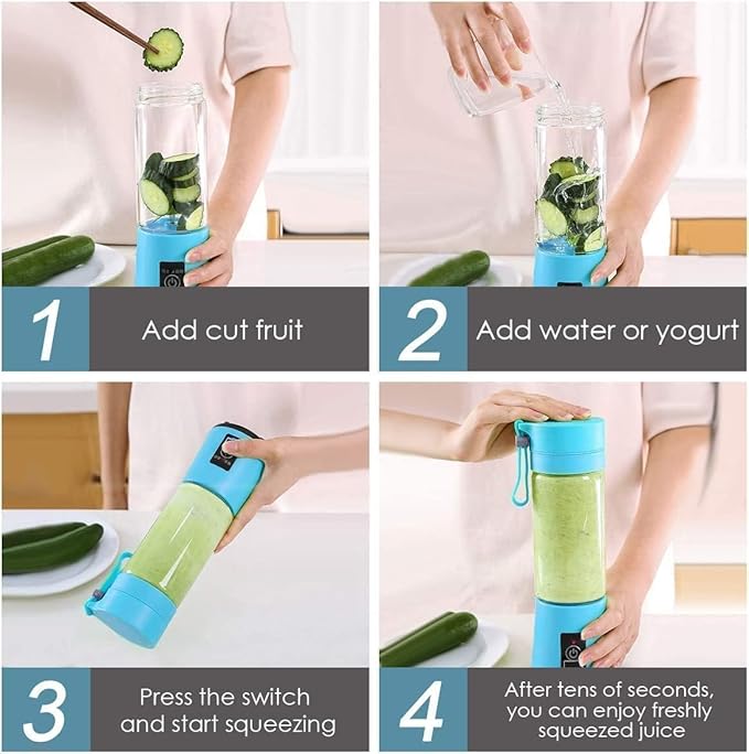 Portable Blender | 380ML USB Rechargeable Mini Juicer | 6 Stainless Steel Blades | Personal Smoothie Maker for Shakes, Juice, Protein | Lightweight Travel Blender | Multi Colour - UNQ