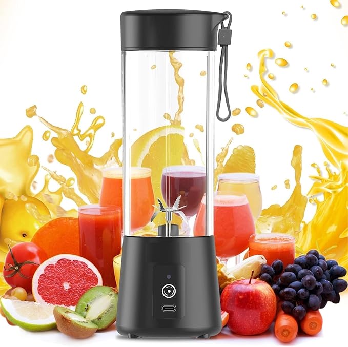 Portable Blender | 380ML USB Rechargeable Mini Juicer | 6 Stainless Steel Blades | Personal Smoothie Maker for Shakes, Juice, Protein | Lightweight Travel Blender | Multi Colour - UNQ