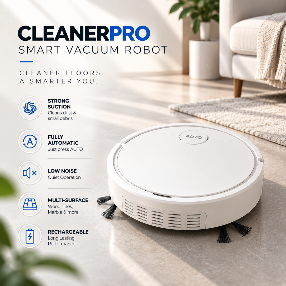 CleanerPro Intelligent Sweeping Robot | Automatic Floor Cleaner | Sweep & Mop |