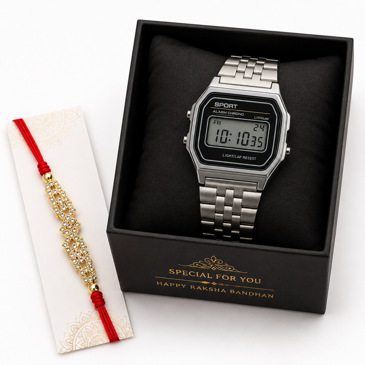 Retro Sport Digital Watch – Steel Classic- HS Rakhi