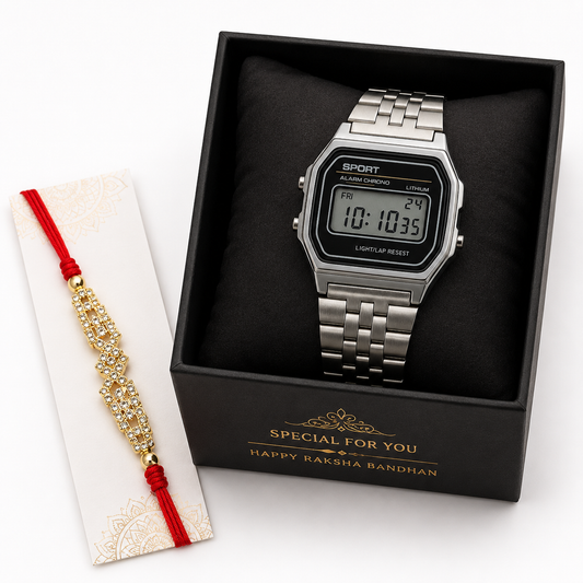 Retro Sport Digital Watch – Steel Classic- HS Rakhi