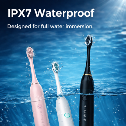 Electric Sonic Toothbrush with 5 Cleaning Modes, 40,000 Vibrations/Min, USB Rechargeable, IPX7 Waterproof & 3 Brush Heads