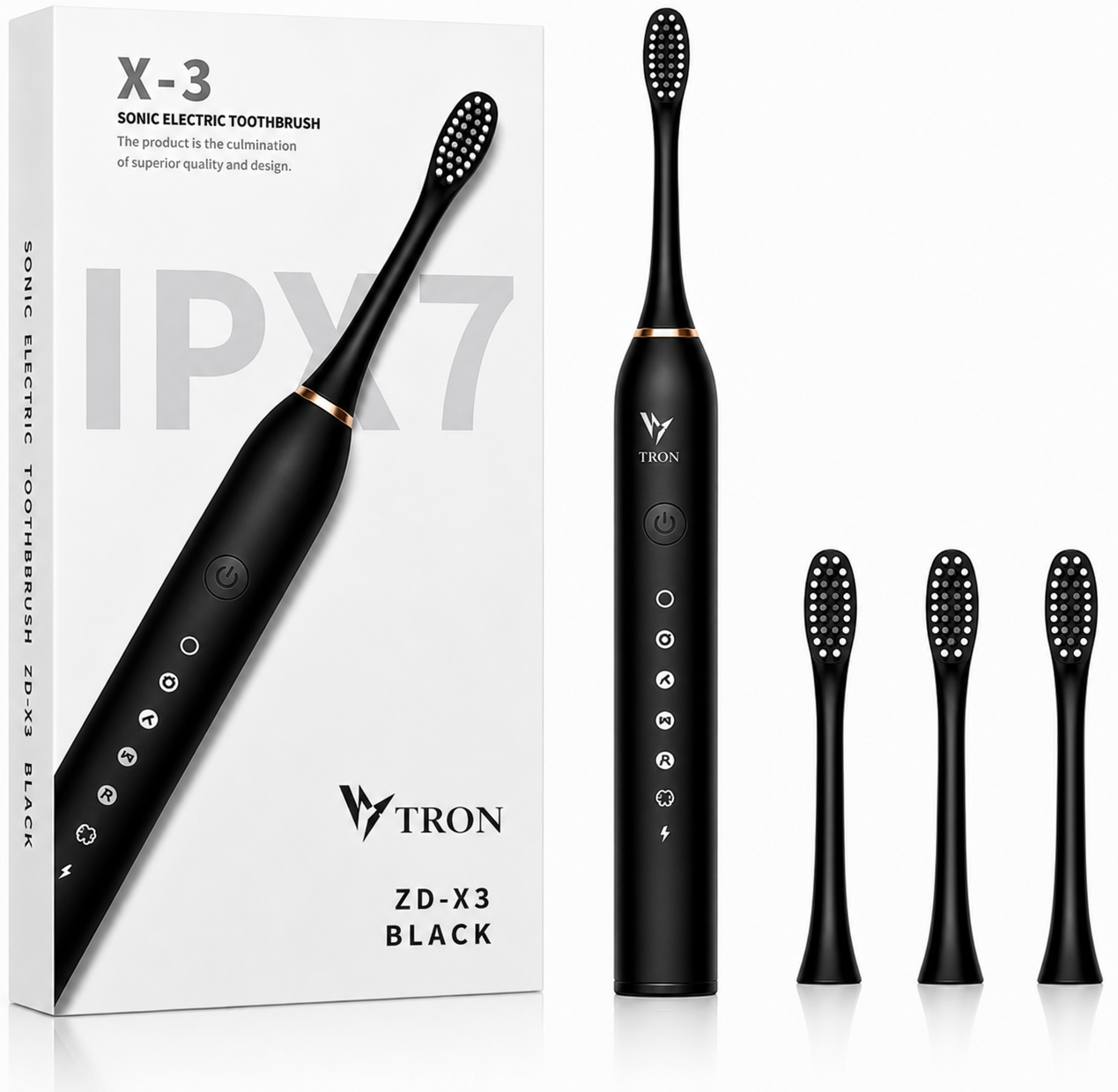 Electric Sonic Toothbrush with 5 Cleaning Modes, 40,000 Vibrations/Min, USB Rechargeable, IPX7 Waterproof & 3 Brush Heads
