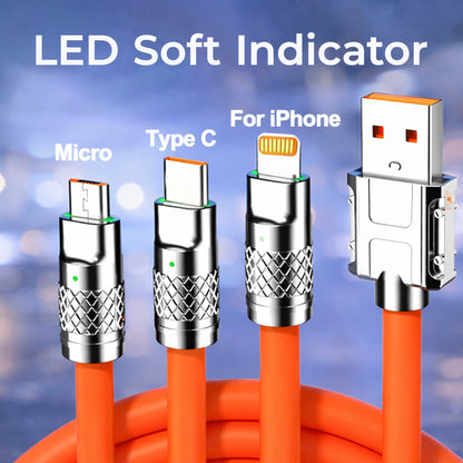 3-in-1 Fast Charging Retractable Data Cable (120W) | USB Type-C | Lightning | Micro-USB | Universal Compatibility | Assorted Colours