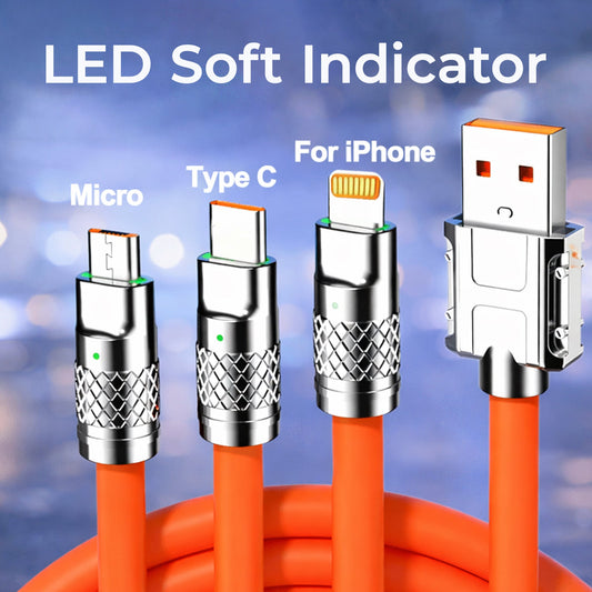 3-in-1 Fast Charging Retractable Data Cable (120W) 3 | USB Type-C | Lightning | Micro-USB | Universal Compatibility | AmpX | Assorted Colours | CKO