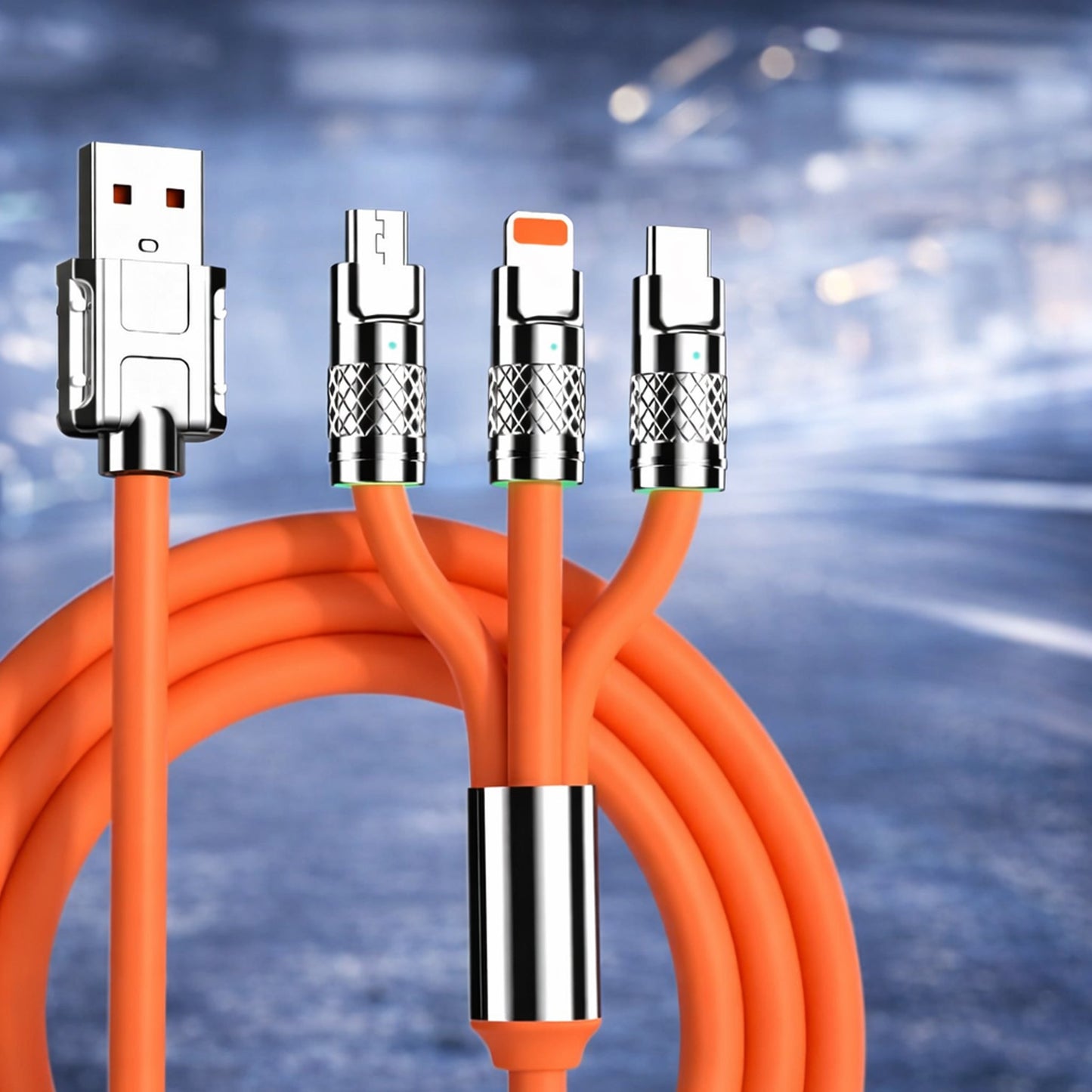 3-in-1 Fast Charging Retractable Data Cable (120W) | USB Type-C | Lightning | Micro-USB | Universal Compatibility | Assorted Colours