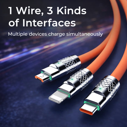 3-in-1 Fast Charging Retractable Data Cable (120W) | USB Type-C | Lightning | Micro-USB | Universal Compatibility | Assorted Colours