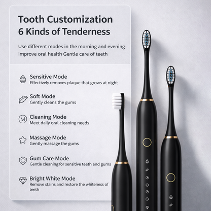 DentX | Sonic Electric Toothbrush | 5 Cleaning Modes | 3 Brush Heads | 40,000 Strokes/Min | IPX7 Waterproof | USB Rechargeable | Smart 2-Min Timer | CKO