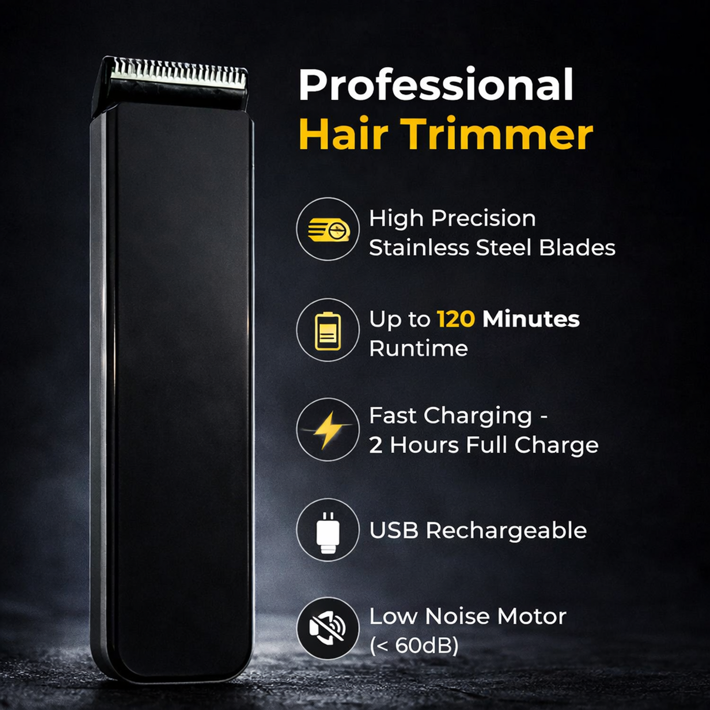Professional Beard &amp; Hair Trimmer | 120 Min Runtime | Fast Charge | Stainless Steel Blades | Adjustable Length Settings | Cordless Grooming | Lightweight Design