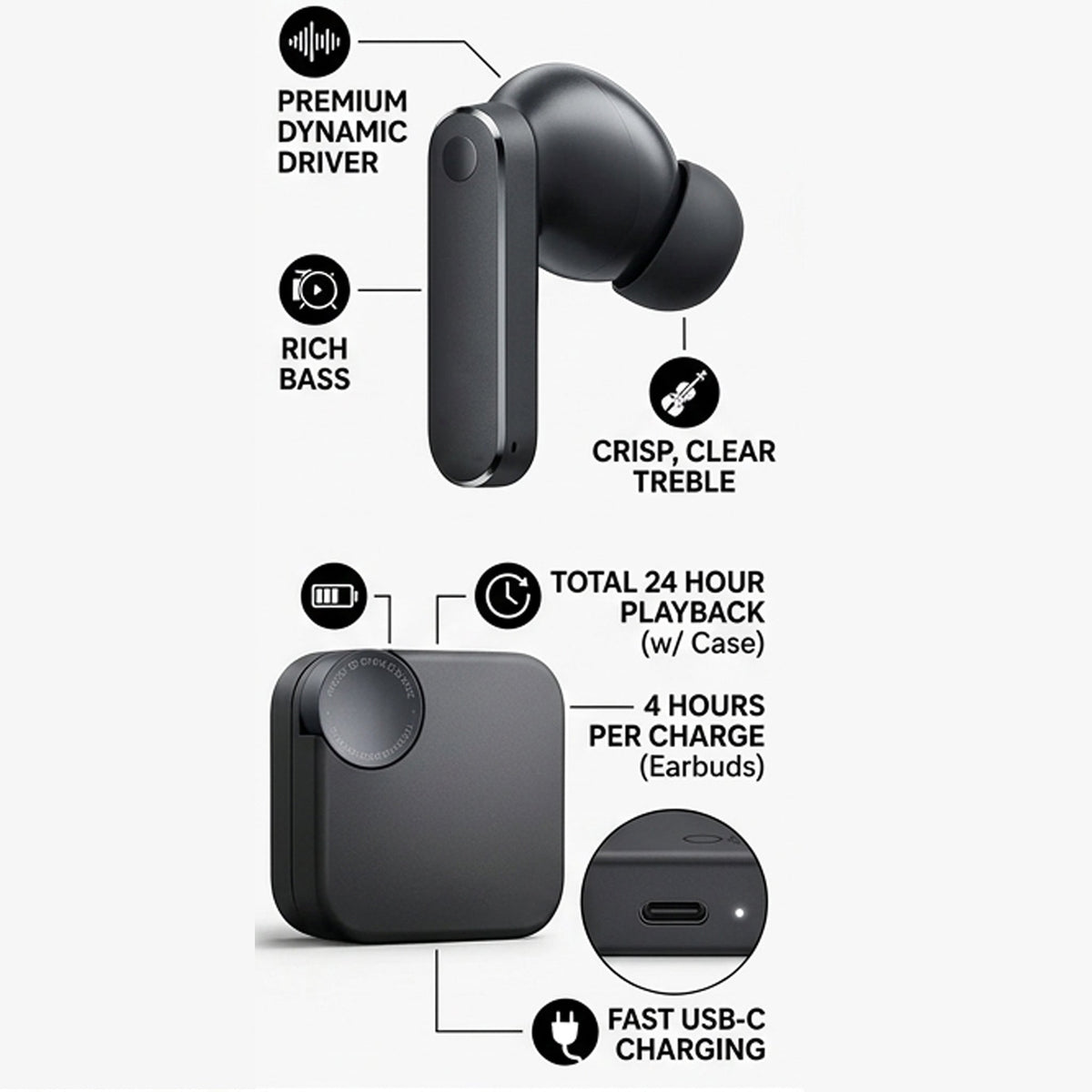 PulseX Pro 2 Wireless Earbuds with ANC, 8H Playtime, Bluetooth 5.3 (White) | CKO