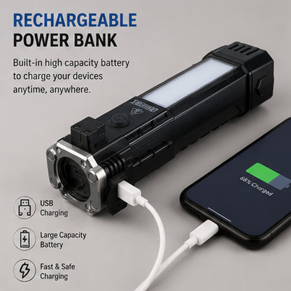 8-in-1 Rechargeable Emergency LED Flashlight Torch with Power Bank