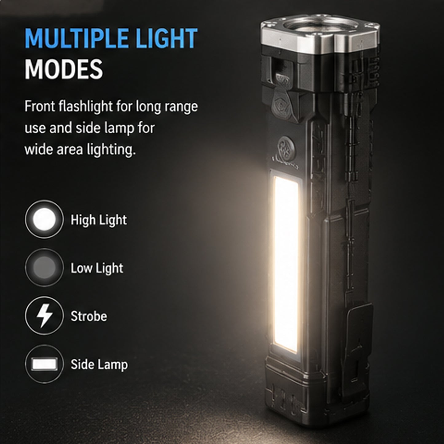 8-in-1 Rechargeable Emergency LED Flashlight Torch with Power Bank