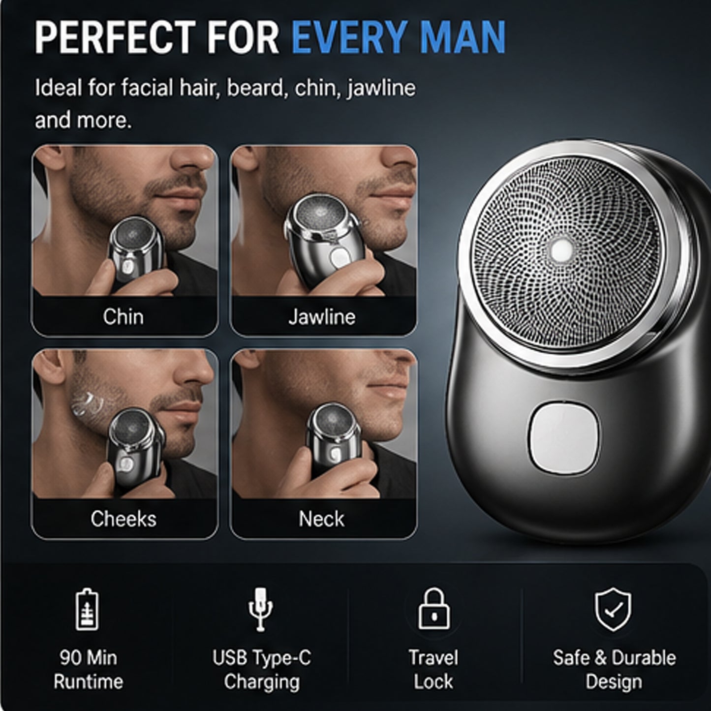 Smart Shave Mini Electric Razor – Portable Rechargeable Beard Shaver for Men