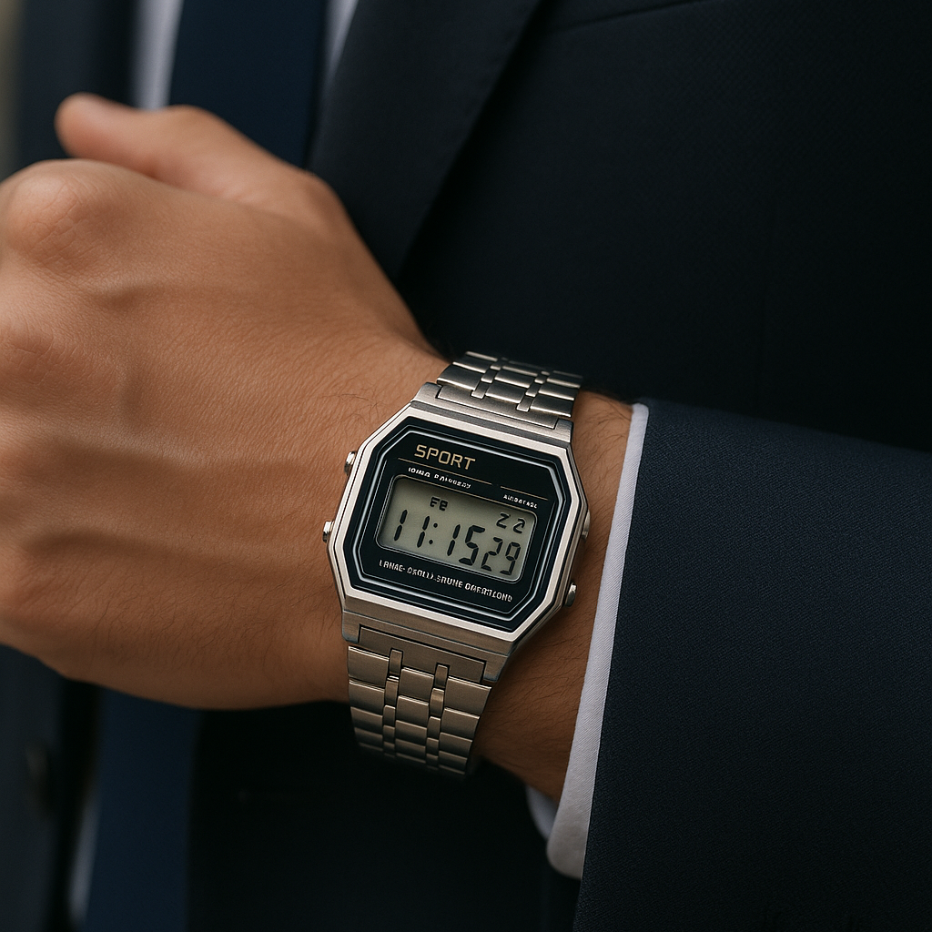 Retro Sport Digital Watch – Steel Classic- HS Rakhi